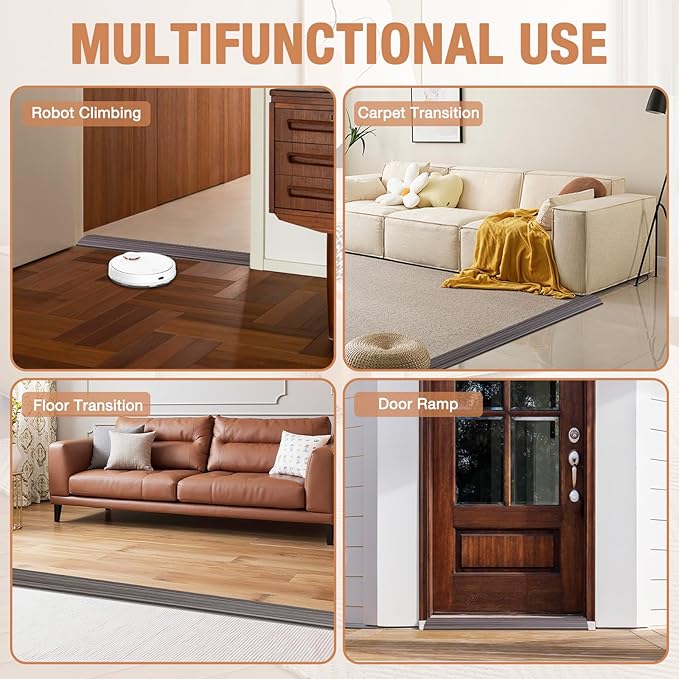 Floor Transition Strip Self Adhesive Vinyl Door Threshold for Doorways Carpet Edging Trim Overlap Edge Reducer for Laminate Floor, Carpet, Tile (Grayish Brown Wood Grain, 2/5" to 3/5", 10Ft)