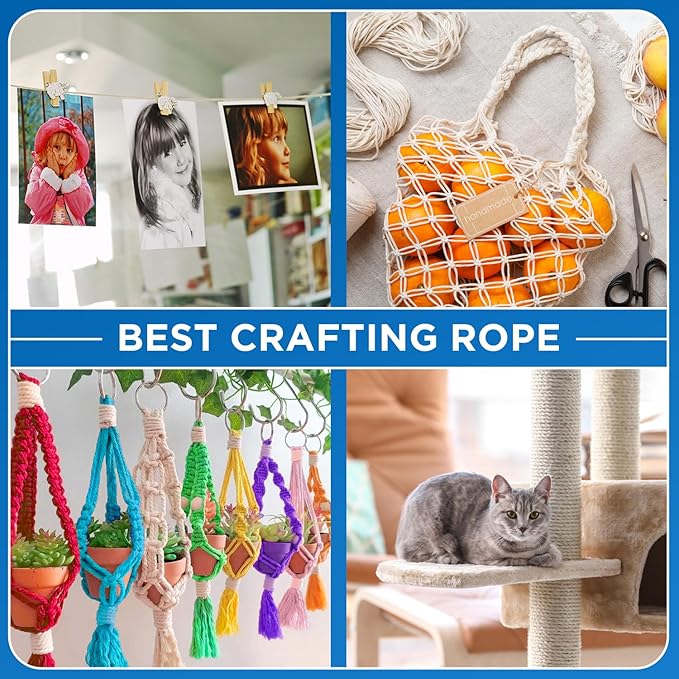 TECEUM Cotton Rope 3/16” (5 mm) – 50 FT – Strong All-Purpose Braided Rope – Natural Cotton – for Crafting, Сamping, Clothes Line, DIY, Indoor & Outdoor Use – Mint