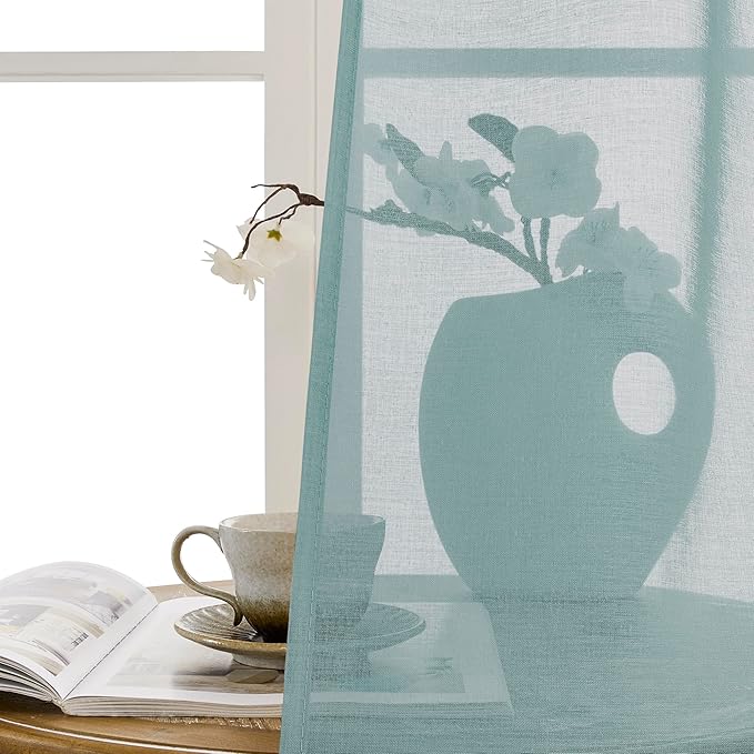Tollpiz Sheer Door Curtain Closet Linen Textured Curtain Sheers Doorway Light Filtering Voile French Door Rod Pocket Curtains Patio Door, 25 x 80 inches Long, Dusty Blue, Set of 1 Panel