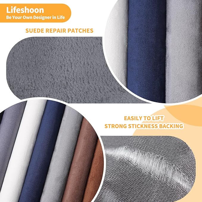 Fabric Repair Patches, 17X158 Inch Self-Adhesive Suede Patches Tape Durable, DIY Large Fabric Repair for Sofa, Couches, Furniture, Chair, Clothing （17X158 Inch, Grey）