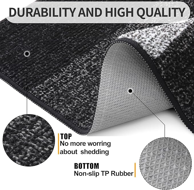 Kitinjoy Indoor Outdoor Door Mat, 30x17 Non-Slip Absorbent Dirt Trapper, Low-Profile Washable Inside Entrance Front Floor Mat, Sturdy Soft Entry Doormats for Entryway, Black