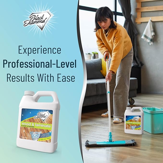 Black Diamond Stoneworks Wood & Laminate Floor Cleaner- Ready to Use Non-Toxic No-Rinse Formula - Safe for Vinyl, Wood, and Engineered Floors (128 Fl Oz)