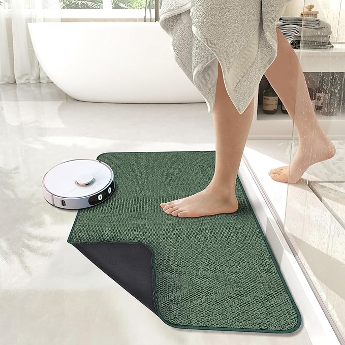 Bath Mat,Ultra Thin Bathroom Rugs,Rubber Bath Mats for Bathroom,No Slip Bath Rugs,Quick Dry,Machine Washable,Low Pile,Absorbent,Shower Outside,Sink,Home Decor Accessories.Green,1'5"x2'3"(2 Pack)