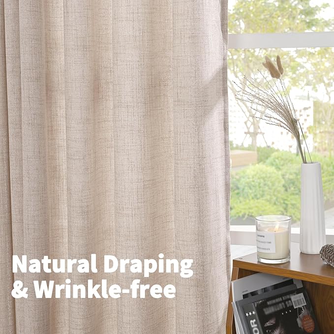 YoungsTex Natural Linen Curtains 95 Inches Long 2 Panels for Bedroom, Semi Sheer Drapes Light Filtering Privacy Floor Length Window Treatments with Pinch Pleated for Living Room, 40 X 95 Inch