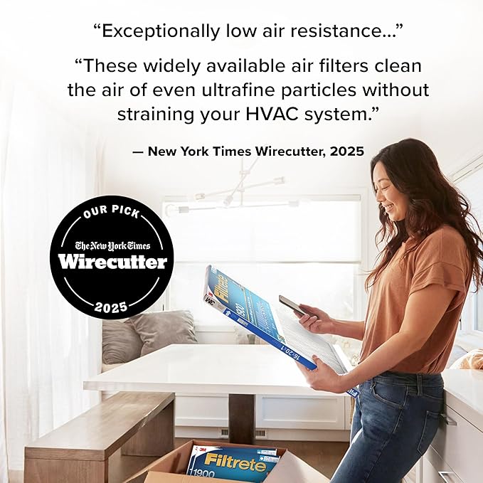 Filtrete 16x25x1 AC Furnace Air Filter, MERV 13, MPR 1900, Premium Allergen, Bacteria & Virus Filter, 3-Month Pleated 1-Inch Electrostatic Air Cleaning Filter, 6-Pack (Actual Size 15.69x24.69x0.78 in)