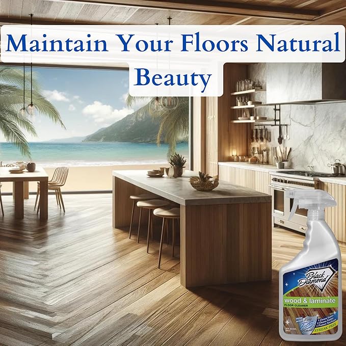 Black Diamond Stoneworks Wood & Laminate Floor Cleaner- Ready to Use Non-Toxic No-Rinse Formula - Safe for Vinyl, Wood, and Engineered Floors (160 FL Oz)