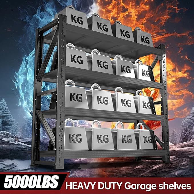 60" W Storage Shelves Heavy Duty, 4 Tier Metal Garage Shelving Units, 5000LBS Heavy Duty Adjustable Shelf, Garage Storage Rack, Industrial Shelving for Shop, Warehouse,60" W x 24" D x 79" H