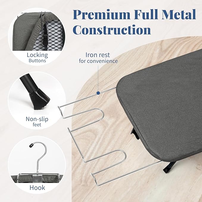Small Ironing Board Foldable, BlissBoard Tabletop Iron Board with Cover and Pad, Metal Frame Mini Ironing Table Countertop for Space Saving, 31"x12", Black
