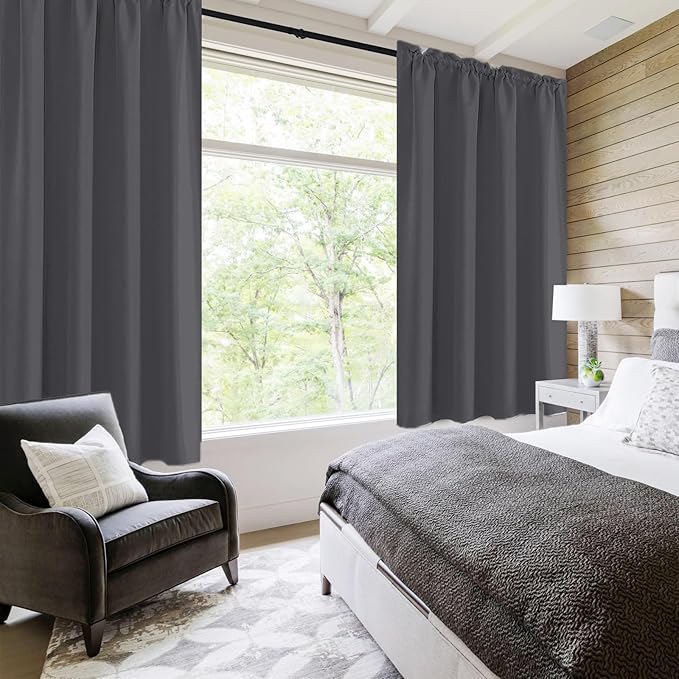 DWCN Blackout Curtains for Bedroom 72 Inch Length 2 Panels Set, Solid Thermal Insulated Energy Saving Rod Pocket Window Treatment Curtains Blackout Drapes (W42 x L72 Inch, Dark Grey)