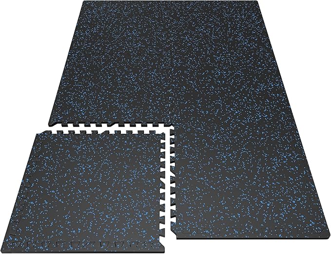 PRAISUN 0.6" Thicker Gym Mat, 6 Tiles 24 Sq Ft Workout Mats, Interlocking Foam Tiles with Rubber Top, High Density EVA Foam, Exercise Mat, Gym Flooring for Home Gym, Garage, 24 x 24in, Black/Blue