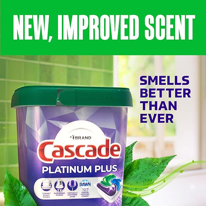 Cascade Platinum Plus Dishwasher Pods, Dishwasher Detergent, Dish Detergent Soap, Mountain, 57 Count
