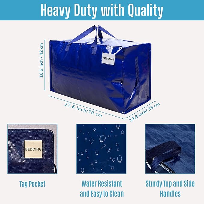 VENO 2 Pack Moving and Storage Bags, Heavy Duty, Alternative to Moving Boxes, Large Packing Totes Supplies for College Dorm Room with Zipper for Clothes, Wide Open Design (Blue, 2 Pack)
