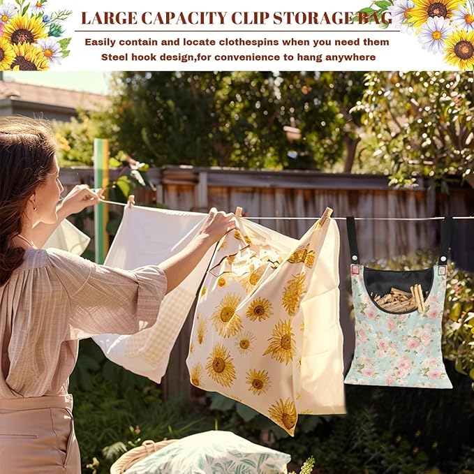 Clothes Pin Hanging Bag, Large Capacity Clothespin Bag Clothes Pin Hanging Bag Space-Saving Organize Clothespin Bag for Outdoor - Rose Pink Pattern