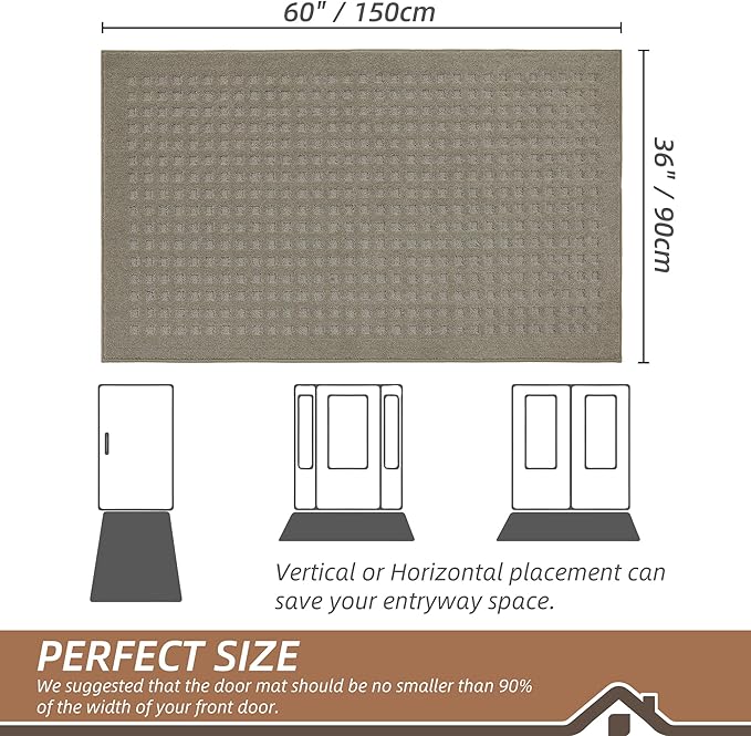 BEQHAUSE Waffle Door Mats Indoor 36"x60", Dog Mat for Muddy Paws Absorbent and Dirt Resist Floor Mats Non-Slip Washable Rugs for Entryway, Welcome Mat for Front Back Door, Muddy Wet Shoes, Beige