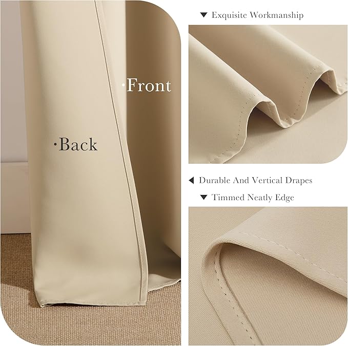 PONY DANCE Beige Window Curtains - Thermal Insulated Drapes Home Decor Room Darkening Curtain Panels Noise Reducing for Bedroom/Cloest/Doodway, 55 by 80 Inches, Biscotti Beige, Set of 2