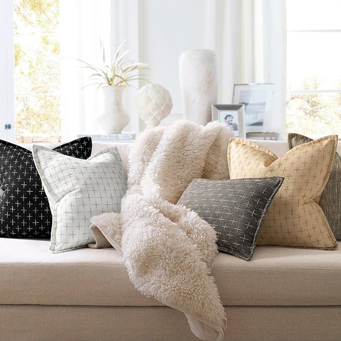 ZWJD Pillow Covers 20x20 Set of 2 Soft Polyester Textured Pillow Covers with Stylish Flange Edge Cozy Farmhouse Throw Pillows for Couch Bed Sofa Living Room
