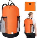 BALEINE 120L Laundry Bag Backpack, 900D Oxford Fabric Large Travel Laundry Bags with Shoulder Straps and 2 Mesh Pockets for College Dorm, Apartment, Laundromat (Orange, 120L)