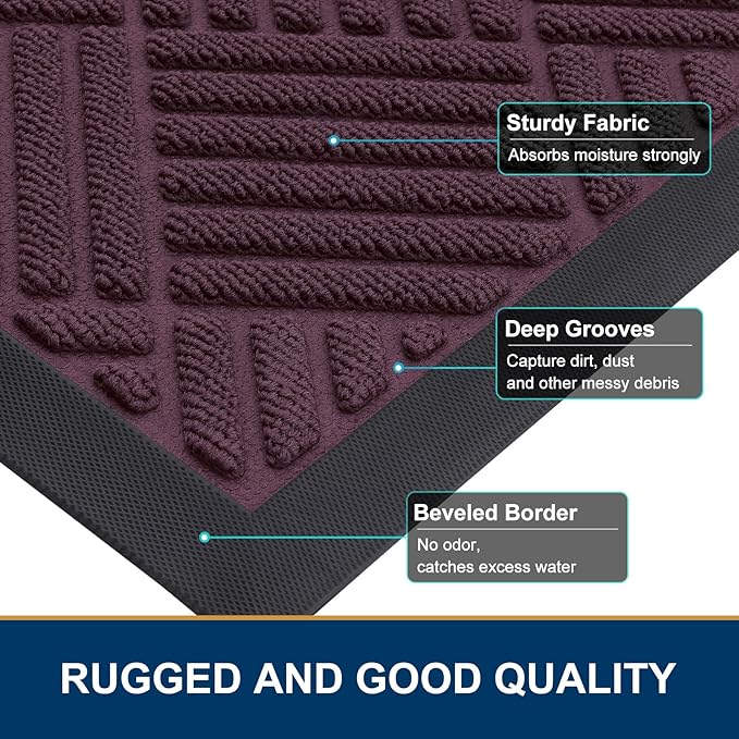 Smiry Front Door Mat Outside Entrance, Heavy Duty Outdoor Indoor Mat, Natural Rubber Doormat, Non Slip, Trap Dirt and Moisture, Easy Clean, Low Profile Patio Porch Entryway Mat, 29.5x17, Violet