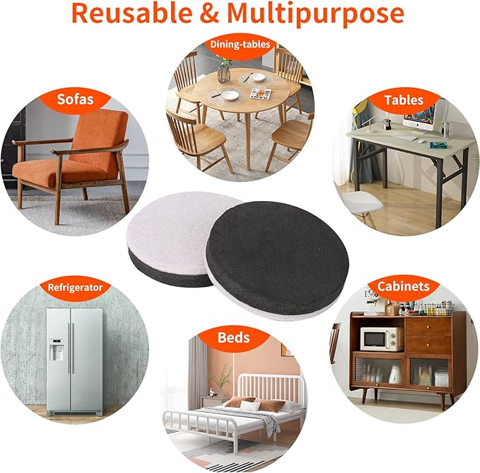 Ezprotekt 3.5" Felt Furniture Movers Sliders for Hardwood & Vinyl Floors, 16 Pcs Round Reusable Felt Furniture Moving Pads for Heavy Duty Sofa Bed Couch Cabinet, Move Items and Quickly (Beige)