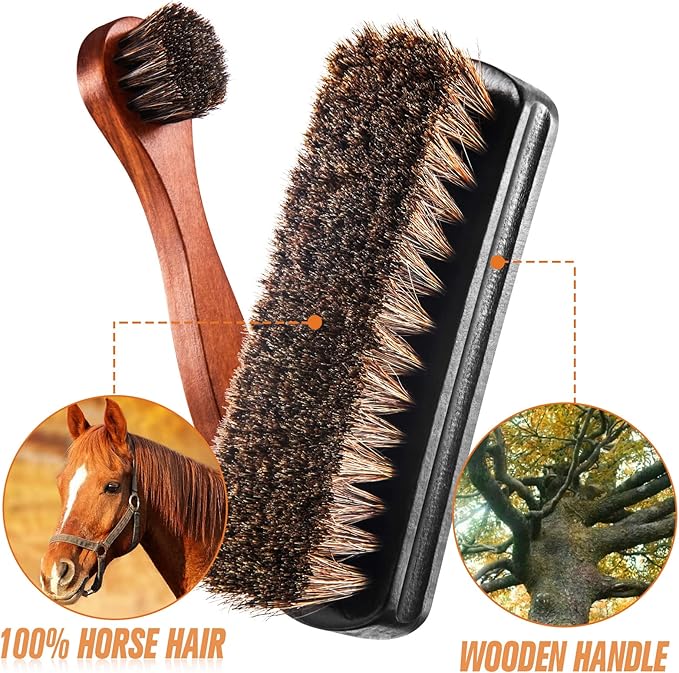 4 Pcs Horsehair Shine Shoes Brush Kit Polish Dauber Applicators Cleaning Leather Shoes Boots Care Brushes Suede Cleaner Brush with Microfiber Shoe Gloves(4 Pcs Style D)