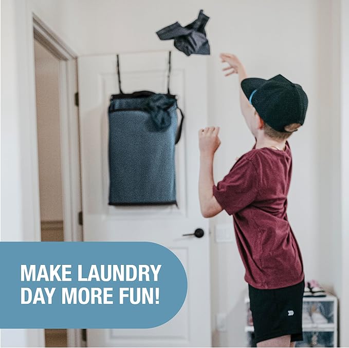 CleverMade Convertible Laundry Hamper Bag - Ocean Dark Charcoal holds 21.5L / 20 lbs 1 Compartment - Storage with Handles for Home Organization