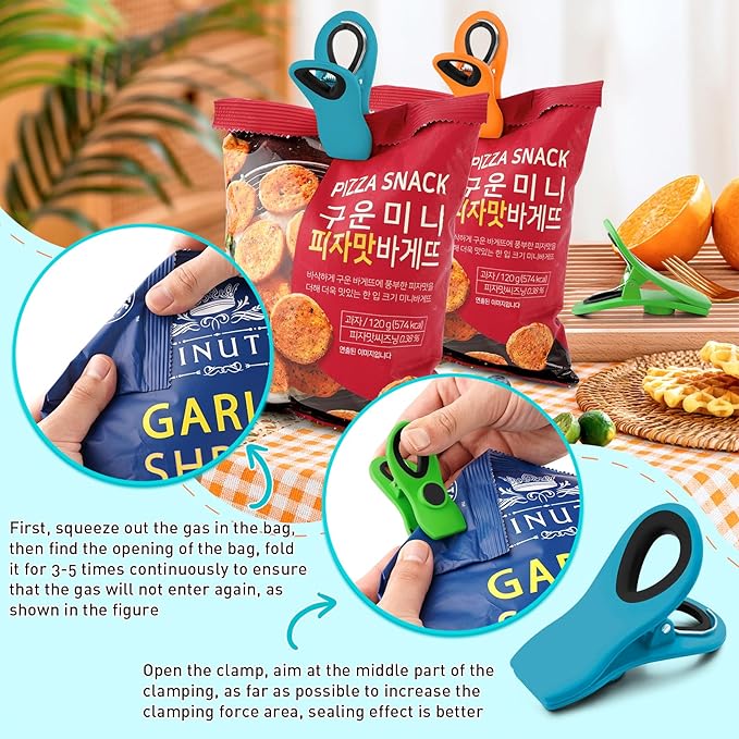 FINDMAG 24 Pack Magnetic Chip Clips for Food Storage, Assorted Color Plastic Clips with Magnet for Kitchen, Refrigerator, Snack Bags, and Sealing Packages