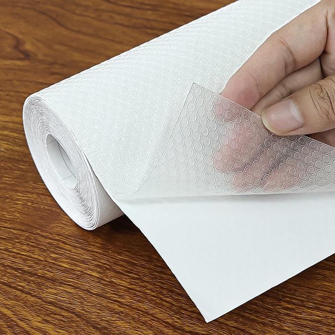 Shelf Liners 10 in x 20 ft Self-Adhesive EVA Drawer Mats, Cupboard Protector, Kitchen Cabinet Lining Fridge Liner (Clear Flat Dot, 25.4x610cm)