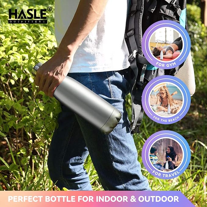 HASLE OUTFITTERS 17oz Stainless Steel Water Bottles Bulk, Vacuum Insulated Water Bottles Double Walled Reusable Metal Sports Water Bottles Keep Drinks Hot and Cold, Stainless, 8Packs