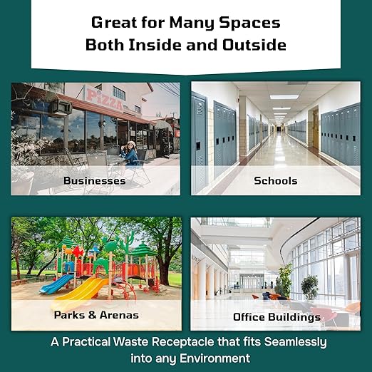 42 Gallon Slatted Circle 100% Recycled Plastic Commercial Outdoor and Indoor Trash Can with Push Open Dome Lid and Internal Liner | Great for Schools and Businesses - Blue