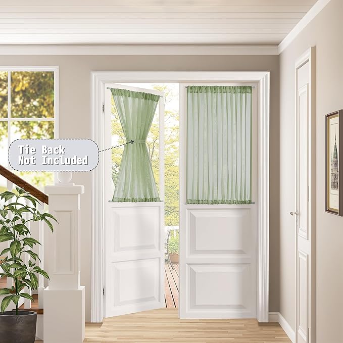 Tollpiz Sheer Door Curtains Closet Linen Textured Curtain Sheers Doorway Light Filtering Voile French Door Rod Pocket Curtains Patio Door, 54 x 63 inches Long, Sage Green, Set of 1 Panel