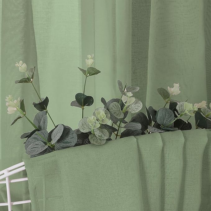 Tollpiz Sheer Curtain Linen Textured Living Room Curtains Sheer Light Filtering Rod Pocket Voile Curtain for Bedroom, 54 x 72 inches Long, Sage Green, Set of 2 Panels