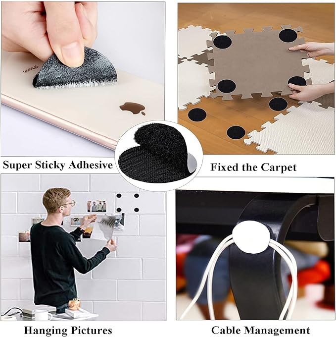 BRAVESHINE 36PCS Sticky-Back Adhesive Tape - Round Hook and Loop Adhesive Stickers - Double Sided Heavy-Weight Carpet Pads Wall Mounting Tapes for Home Office Phone Mount - Round 1.5inch