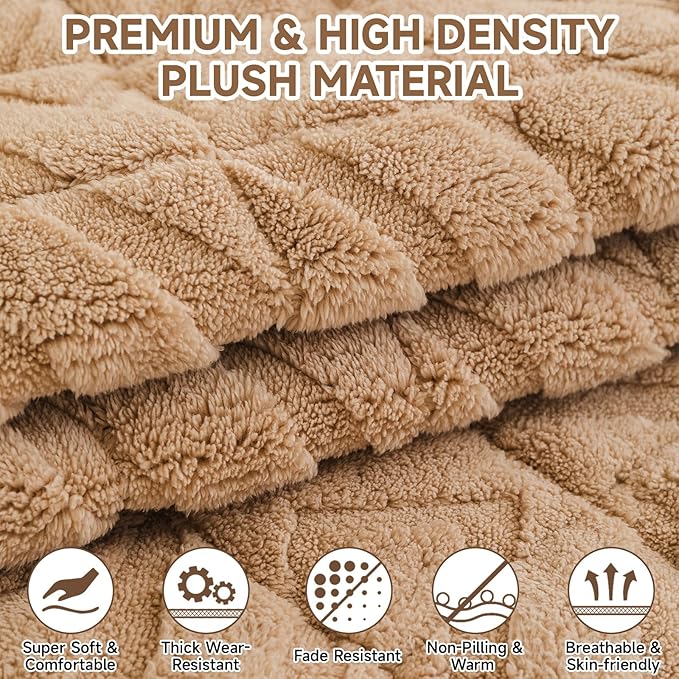 OTOB All Season Couch Cover for Dogs Washable, Non Slip Fuzzy Plush Pet Couch Covers Kids Pet Friendly, Geometric Jacquard Modern Soft Loveseat Sofa Slipcovers Protectors (Coffee, 27.6"x59.1")