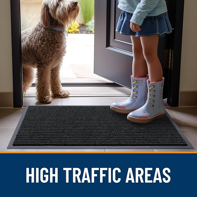 OLANLY Front Door Mat Indoor Outdoor Entrance, Waterproof Heavy Duty Doormat, Fade Resistant, Low Profile, Easy Clean Patio Porch Welcome Floor Mats for Entry, 35x23, Black