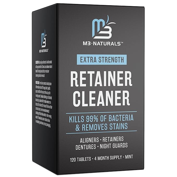 Retainer Cleanser Tablets Invisalign Cleaner, Removes Odors Discoloration Stains and Plaque 4 Month Supply Denture Cleansers Retainers Mouth Guards Denture Bath Mint by M3 Naturals