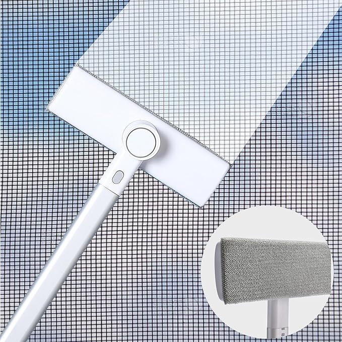 Window Screen Cleaner 2 in 1，mesh Screen Cleaner Brush Washing Equipment，Cleaning Tools for Porch Screens and Pet Hair Cleaner ，Wet and Dry Dual-Use Window Sill Cleaner Tool