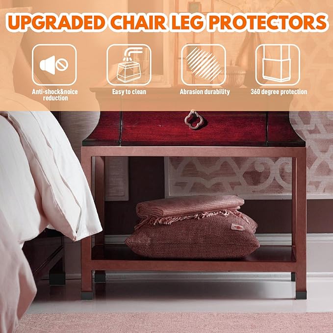 Rectangle Chair Leg Protectors for Hardwood Floors,16 PCS Silicone Covers to Protect Wood Tile Floors Felt Pads Furniture Leg Caps Reduce Noise. Easy to Move.(Black,1 x 2 Inch,Rectangle)