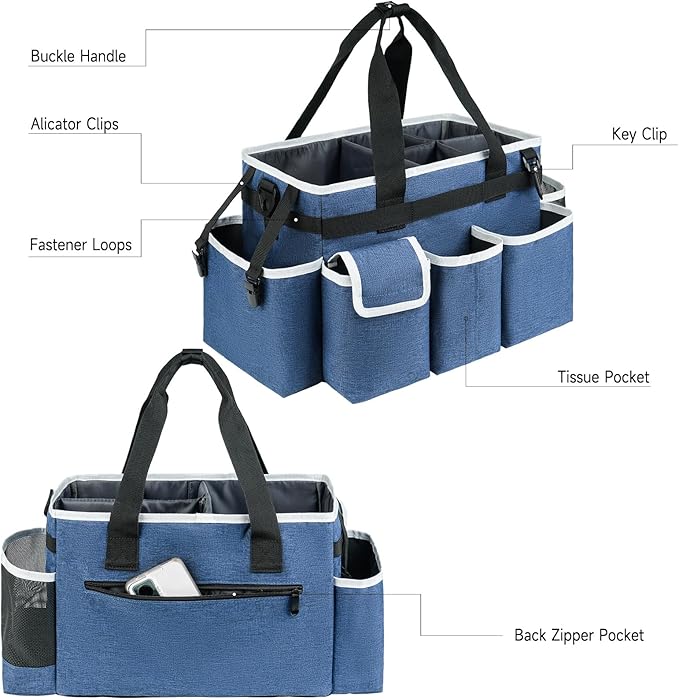 Cleaning Caddy,Cleaning Bag for Housekeepers,Cleaning Supplies Organizer with Handle,Blue