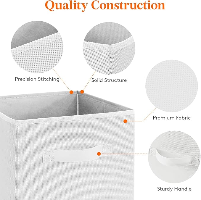 Lifewit Collapsible Fabric Storage Cubes Bins Set 11 Inch, Foldable Cubby Organizers Boxes, 6 Pack Organizing Baskets for Shelf, Closet, Utility Room, Storage Room, 18L White