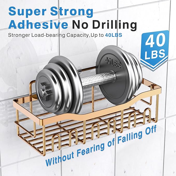 EUDELE 5-Pack Rustproof Stainless Steel Shower Caddy – No Drill Adhesive Bathroom Organizer with Large Capacity, Spacious Shower Shelves for Inside Shower, Kitchen & Home Decor Storage-XL Size