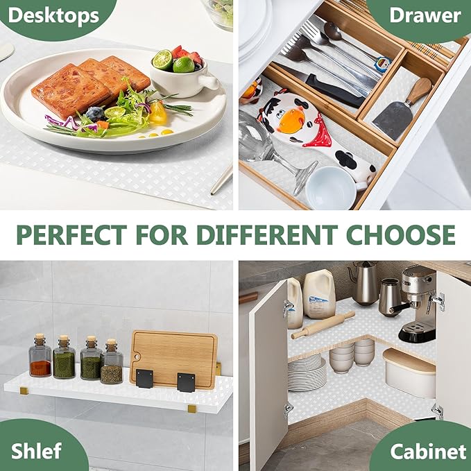 Shelf Liners, Non-Adhesive Drawer Liner, Waterproof & Oil-Proof Kitchen Cabinet Cupboard Liner Plastic EVA Material BPA Free Fridge Liner Mats Paper Protector for Shelves (White/12in x 60in)