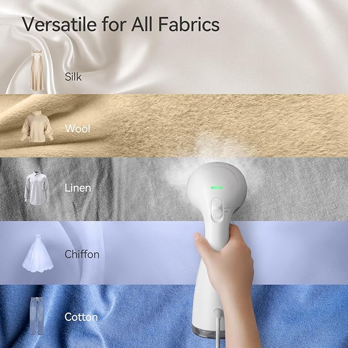 HiLIFE Steamer for Clothes, Handheld Clothes Steamer with Large 300ml Tank, 1100W Strong Power, 30S Fast Heat-up, Garment Fabric Wrinkle Remover, Portable & Compact Travel Size ONLY FOR 120V (White)