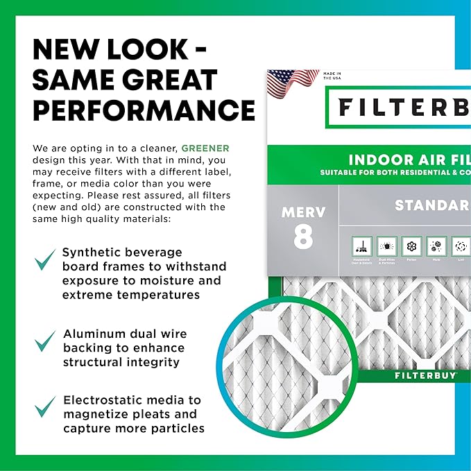 Filterbuy 17.5x23.5x1 Air Filter MERV 8 (MPR 700) Dust Defense Replacement (6-Pack), Electrostatic Pleated HVAC AC Furnace Filters, Made in USA (Actual Size: 17.38 x 23.38 x 0.75)