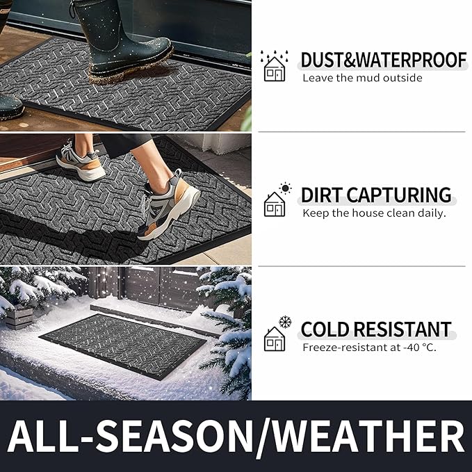Yimobra Large Door Mat Outside Entrance 36x24, Waterproof Heavy Duty Outdoor Mats for Front Door, Non Slip Rubber Entry Mat for Garage Patio, Easy Clean, Black Grey