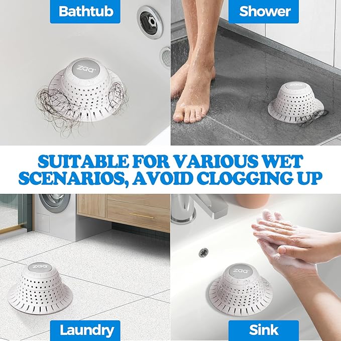 zaa Bathtub Drain Hair Catcher, Silicone Collapsible 1 Pack Drain Protector for Pop-Up and Regular Drains of Shower, Tub, Bathroom, Sink, Snow-White