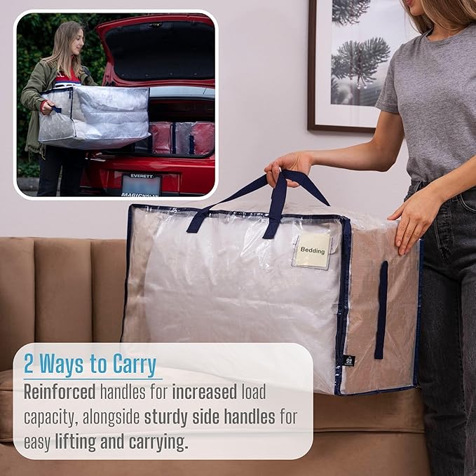 VENO 8 Pack Moving and Storage Bags, Heavy Duty, Alternative to Moving Boxes, Large Packing Totes Supplies for College Dorm Room with Zipper for Clothes, Wide Open Design (Clear, 8 Pack)