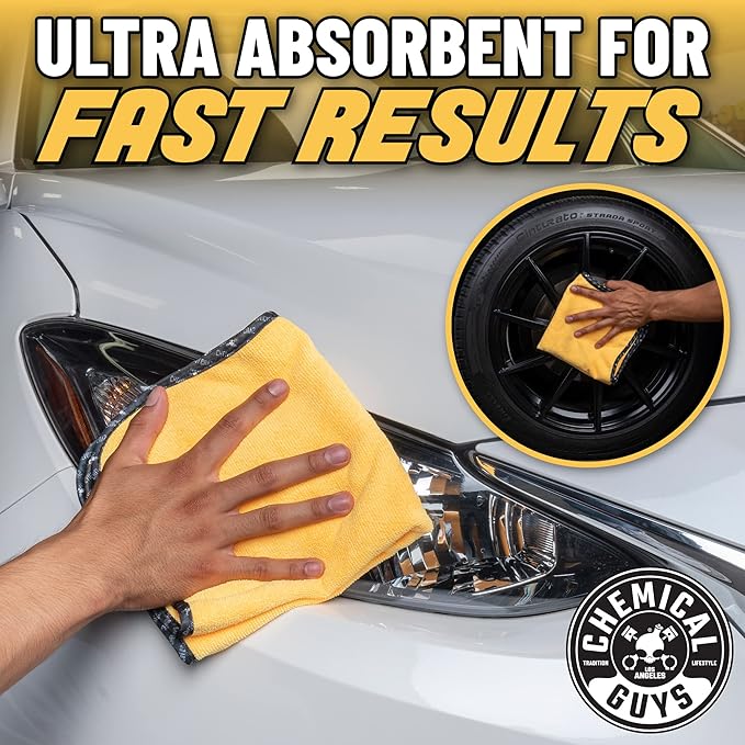 Chemical Guys MIC_506_24 Professional Grade Premium Microfiber Towels, Gold (16 Inch x 16 Inch) (Pack of 24) - Safe for Car Wash, Home Cleaning & Pet Drying Cloths