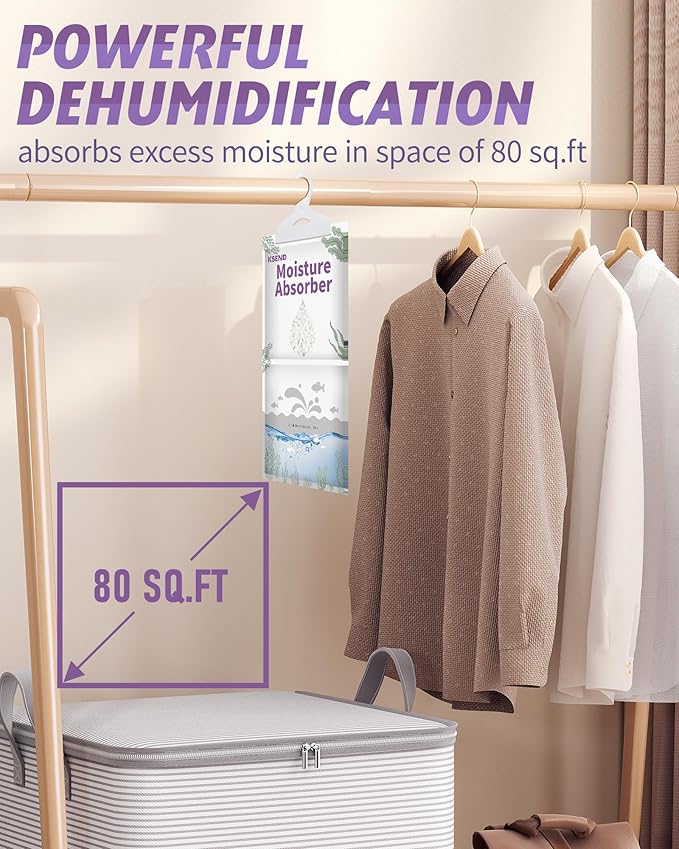 Moisture Absorbers 8 Packs - 9.8 oz Dehumidifier Bags, Portable Moisture Hanging Bags for Closet, Bathroom and Kitchen, 11.8'' x 6.3''