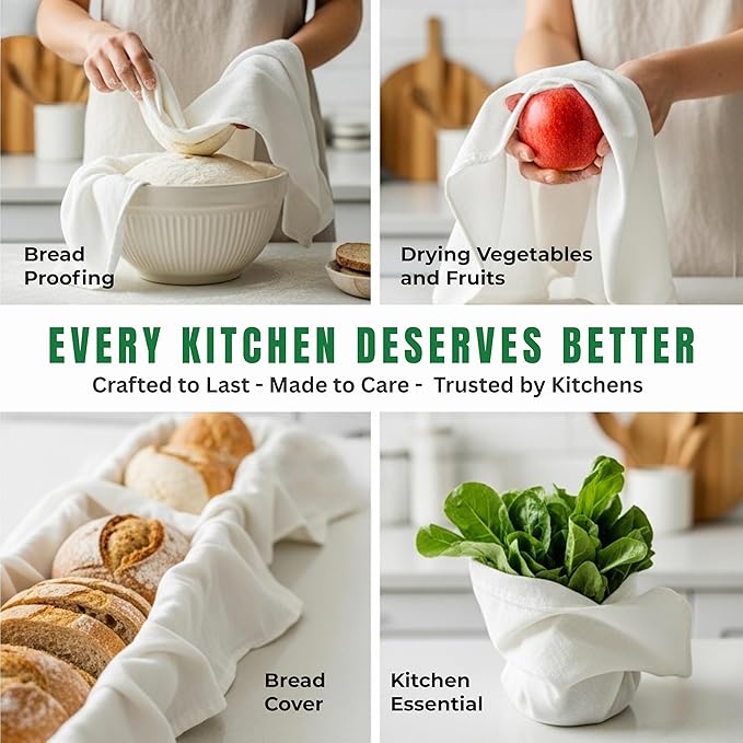 WHITEWRAP Flour Sack Towels| Tea Towel for Crafts| Kitchen Dish Cotton Blank Towel for Embroidery| Baking Bread Proofing Linen Cover| Thick Absorbent Quick Dry| 12Pack 28"x28" Natural