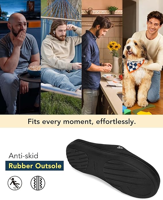 VeraCosy Men's Two-Tone Memory Foam House Slippers Indoor Outdoor Durable Rubber Sole